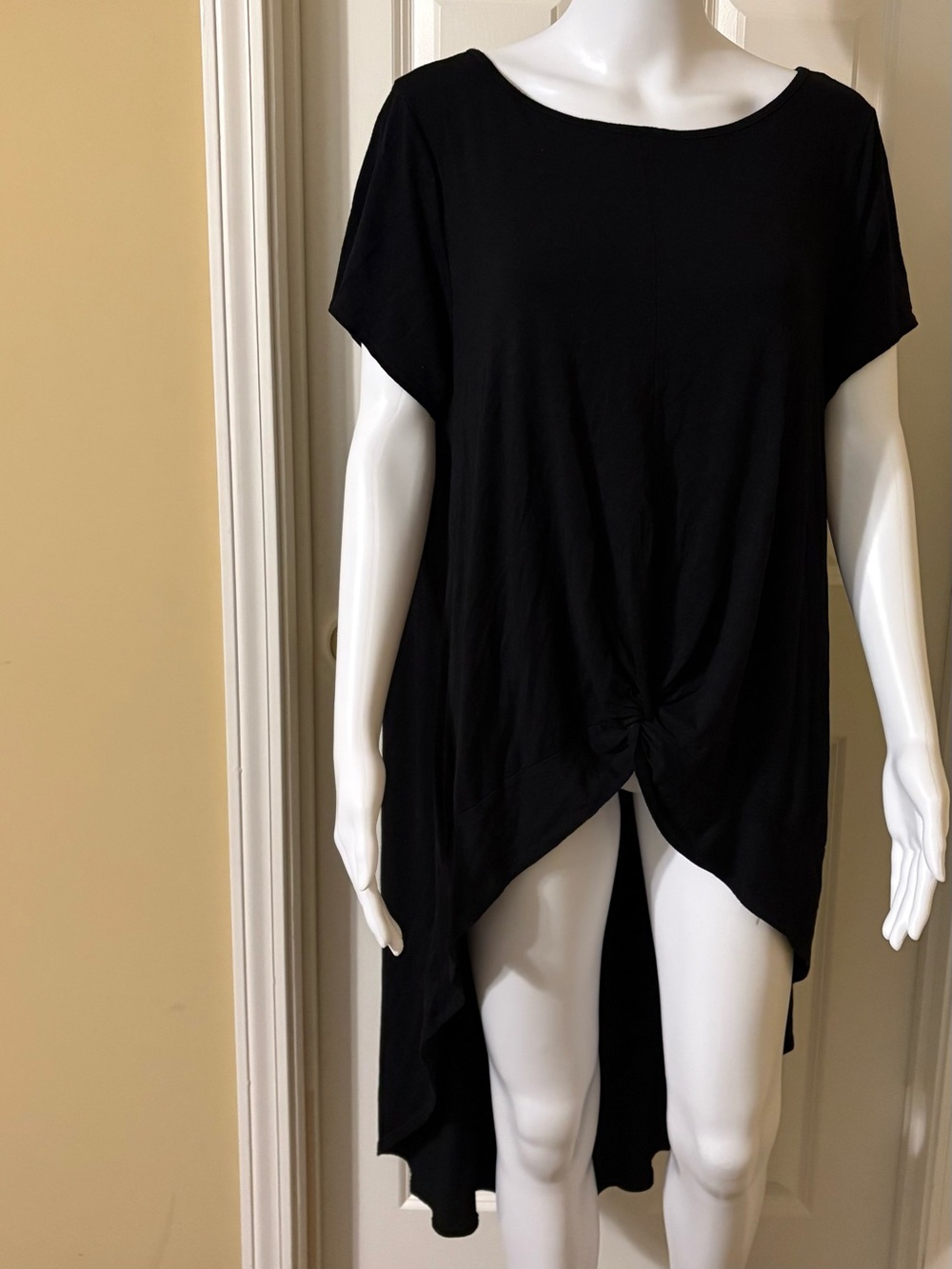 Emerald Black High-Low Knot-Front Tunic